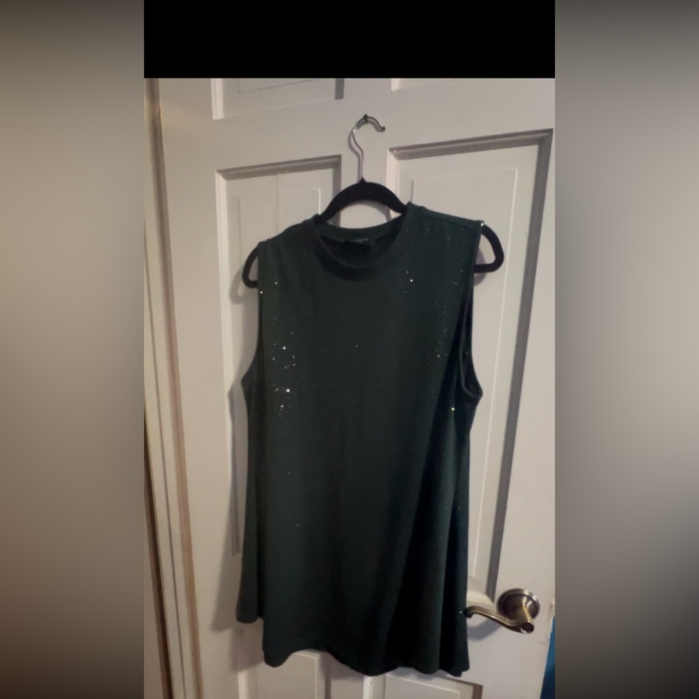 EUC Lane Bryant mock turtleneck emerald green shimmery swing tank top 18/20